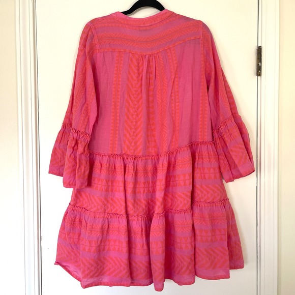 Devotion Twins $298 Ella Pink Geometric Tiered Bell Sleeve Dress Size Small - Picture 7 of 9